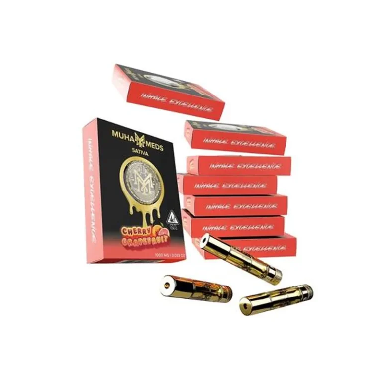 Cartucho Sativa Muha Meds 0,8 mL vacío con cuerpo metálico y vidrio para extracciones de aceites en baterías 510